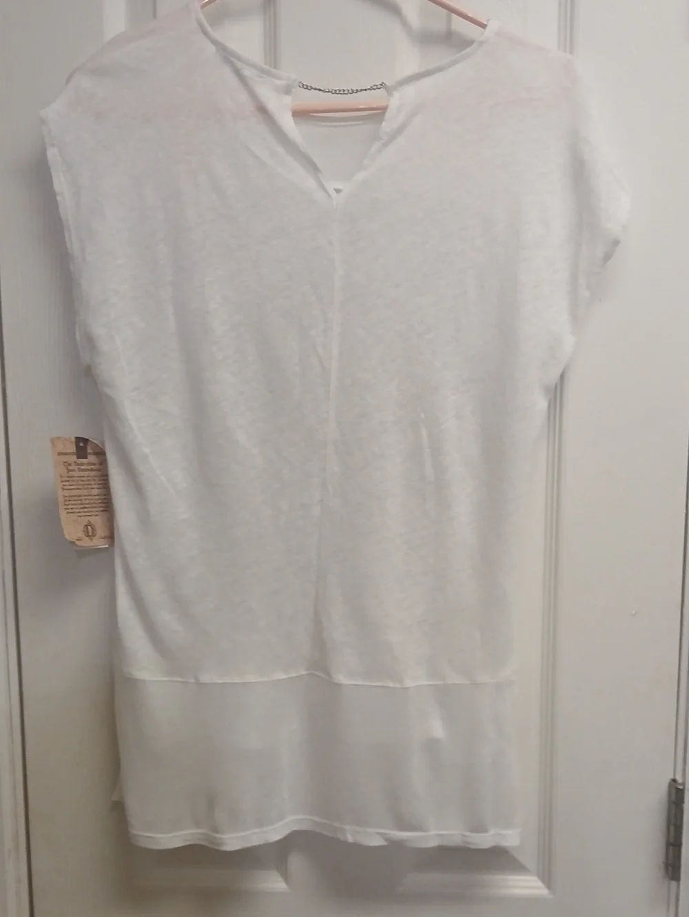 Democracy Linen Blend White Grey Pattern Layered High Low Top Size S NWT